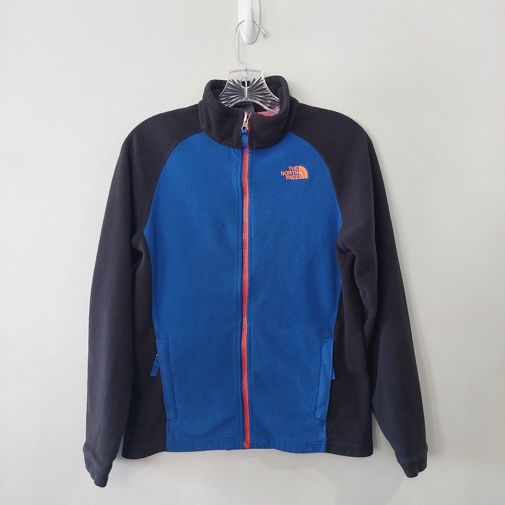 The North Face Boy's Fleece Jacket Large (14/16) full zip blue black colorblock